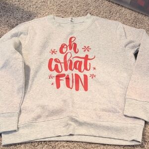 Gray Sweatshirt with Red 'Oh What Fun' Print